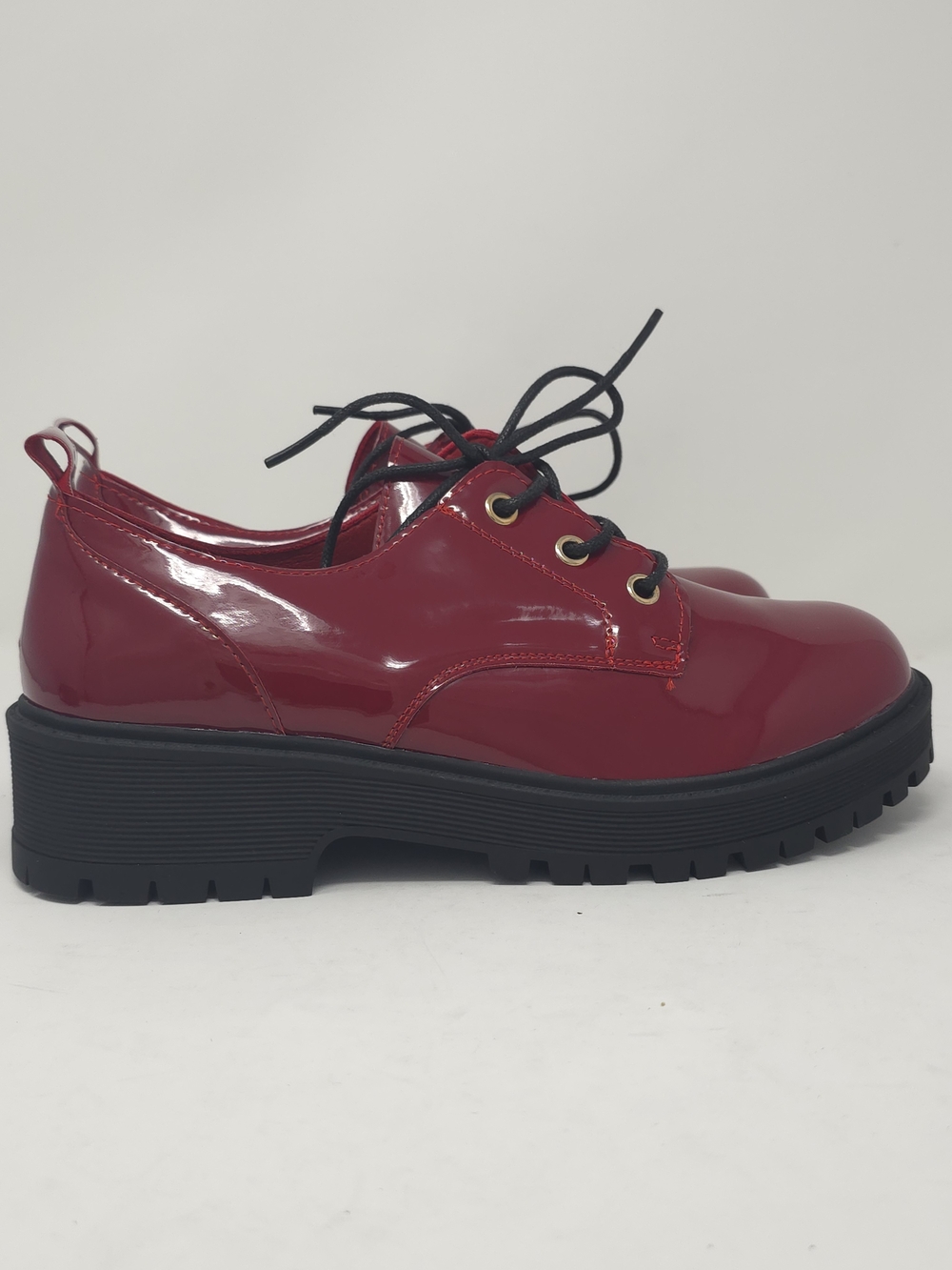 Chunky Faux Leather Platform Oxford Patent Red Pat Trendy Lug Sole Lace Up - Picture 3 of 10